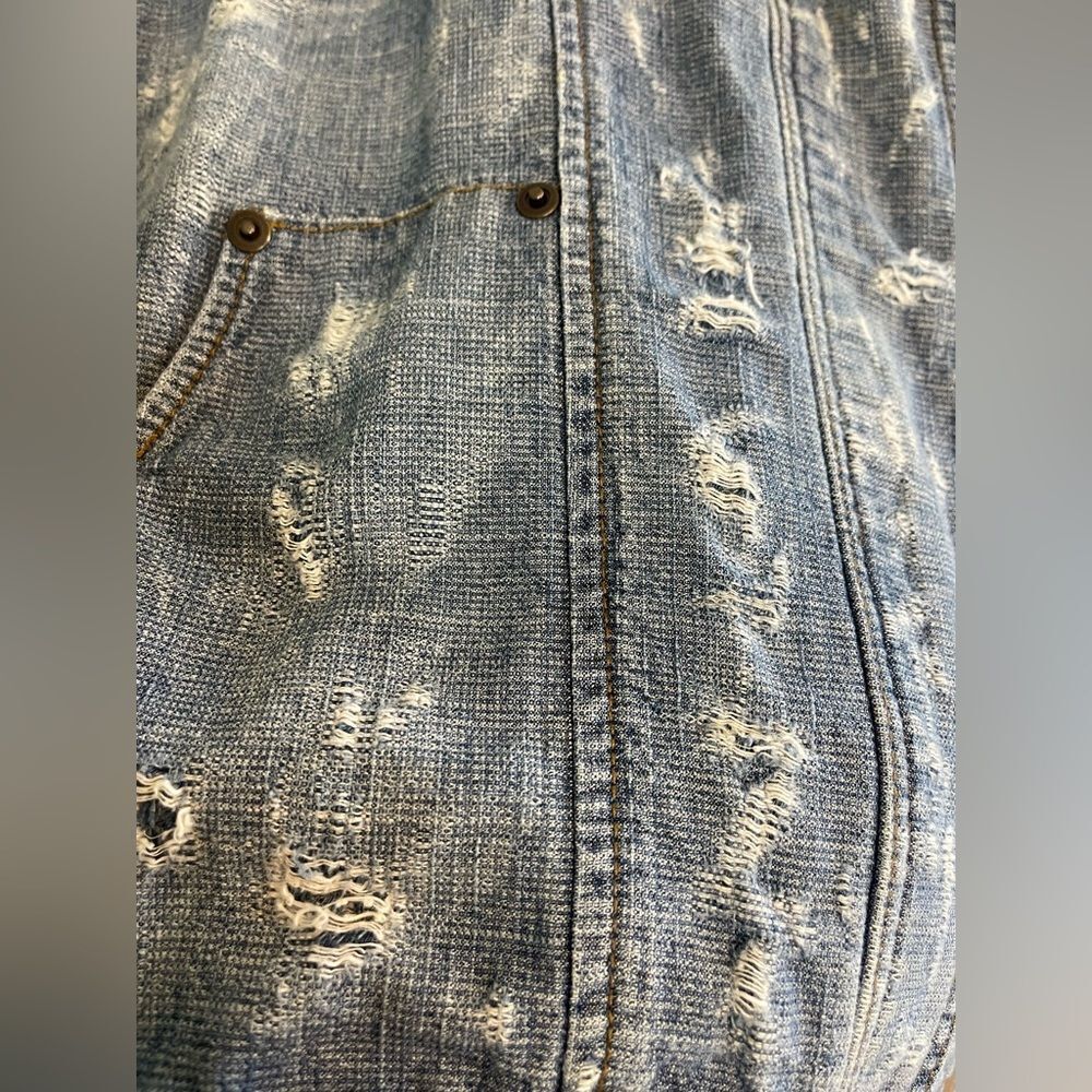 Free people bomber jacket Tattered Tennis Distressed jean jacket size Medium - Picture 6 of 7